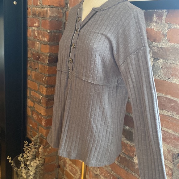 BKE Grey Wide Ribbed Henley - Picture 3 of 10